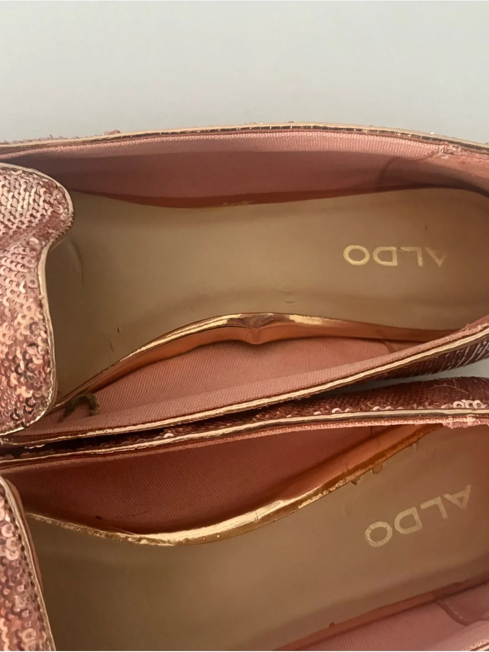 ALDO Rose Gold Sequin Slip-On Loafers